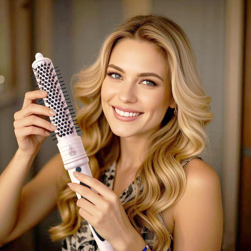 [Australia] - ANGENIL Thermal Hair Brush - Heated Hair Comb for Women, 1.5 inch Volumizer and Straightener, Tourmaline Ceramic Curling Iron, Detachable, Frizz-Free, Negative Ion, Dual Voltage, Beachwave, Pink 