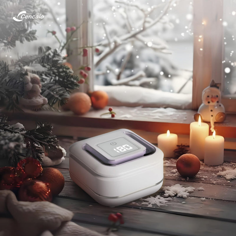 [Australia] - Ultrasonic Retainer Cleaner Machine with 2 Digital Timer, U-V Dental Cleaning Pod with Viewing Port,180ml Portable Denture Cleaner for Mouth Guards, Night Guards, Aligners, Brace, Jewelry, 42kHz White 