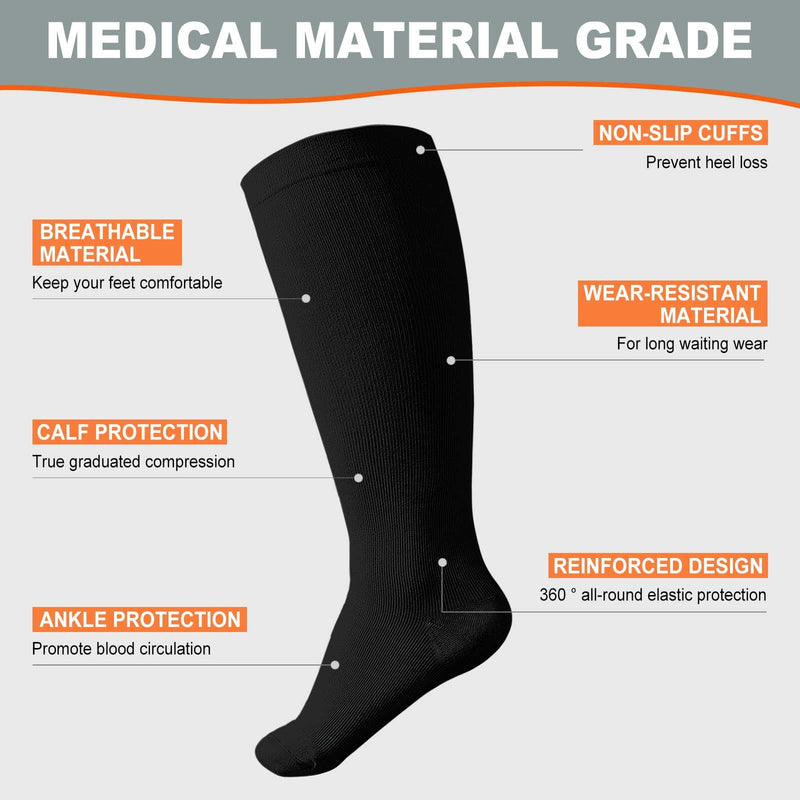 [Australia] - Wide Calf Compression Socks: Plus Size Compression Stockings for Men Women - Extra Large 20-30 mmHg Compression Hose Support for Travel Nurses Running Pregnancy 3 Pairs 2XL Black 
