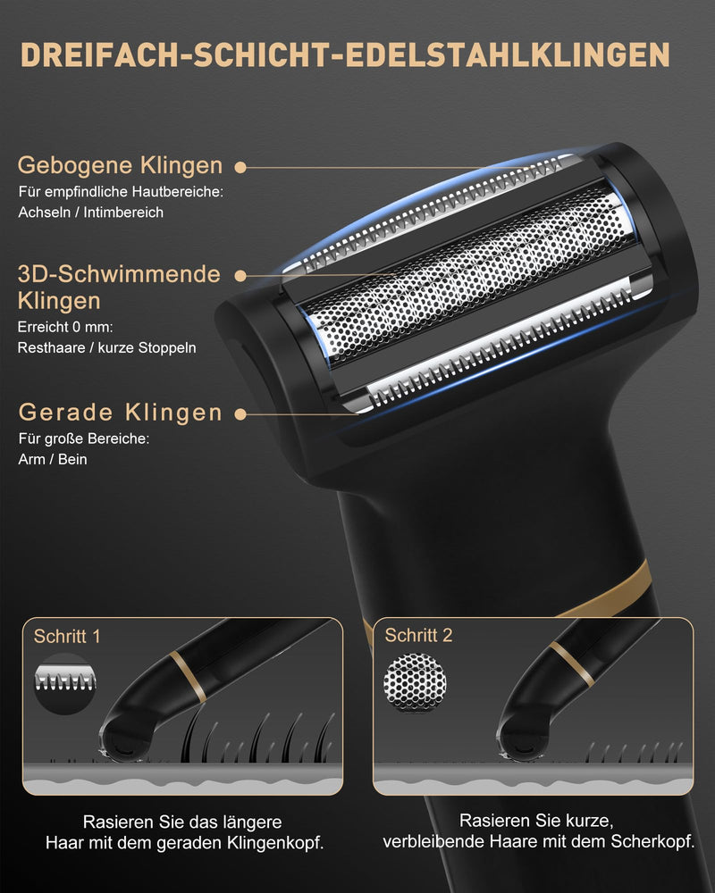 [Australia] - Men's intimate razor, 3-in-1 men's electric razor/nose hair trimmer, IPX7 wet-dry razor, 120 min. running time, men's razor intimate area for armpit, legs, chest, groin, nose, USB-C charging station 