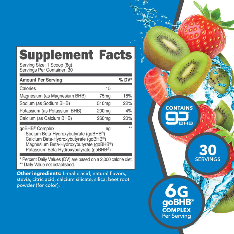 [Australia] - Ketologic Keto BHB (Strawberry Kiwi Flavor) 30 Servings - Exogenous Ketone Supplement with goBHB, Beta-Hydroxybutyrate Salts Strawberry Kiwi 