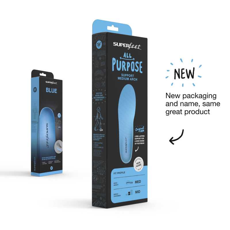 [Australia] - Superfeet All-Purpose Support Medium Arch Insoles (Blue) - Trim-To-Fit Orthotic Shoe Inserts - Professional Grade en 7.5-9 / Women 8.5-10 