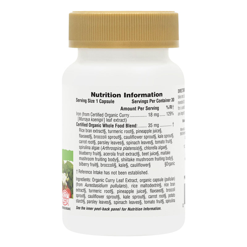 NaturesPlus Source of Life Garden Iron - 18 mg Organic Plant Based Gentle Iron Supplement, Highly Bioavailable - Vegan, Gluten Free, One A Day - 30 Capsules