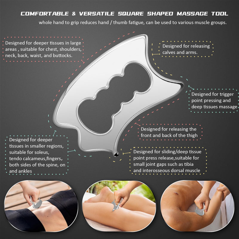 [Australia] - Stainless Steel Gua Sha Muscle Scraper Tool, 4 in 1 Guasha Tool for Full Body, Metal Myofascial Release Tool, Scraping Tool Physical Therapy Equipment, Deep Tissue Muscle Massager Fascia Scraper 
