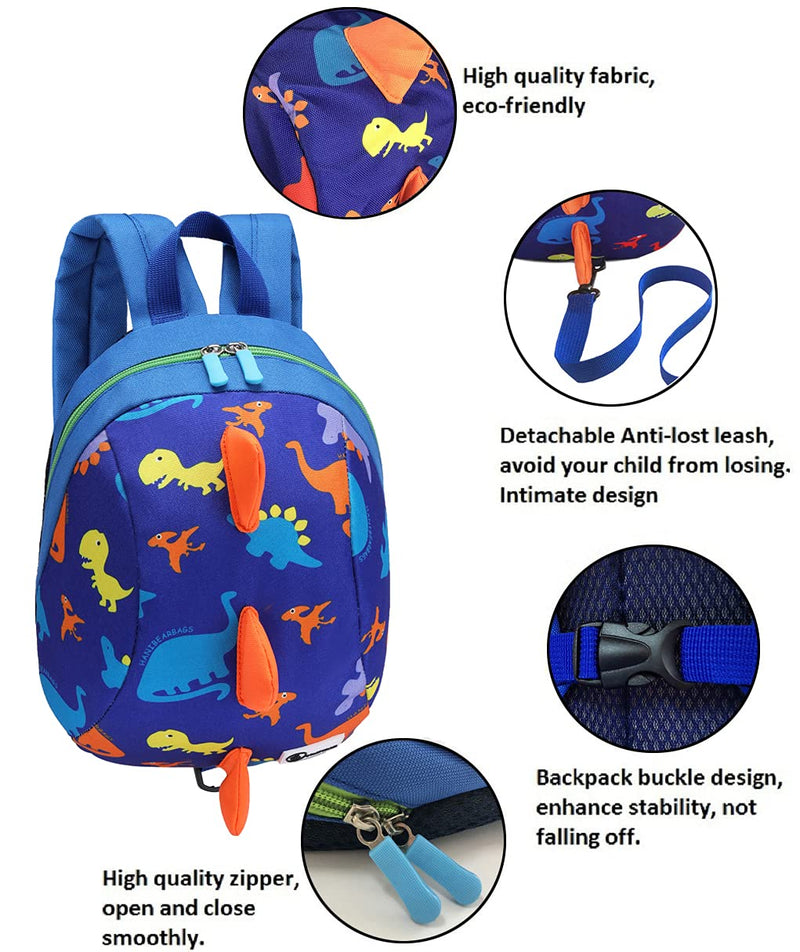 [Australia] - DB Dinosaur Toddler Mini Backpack with Leash, Children Kids Baby Harness Bookbag (Deep Blue) Deep Blue 