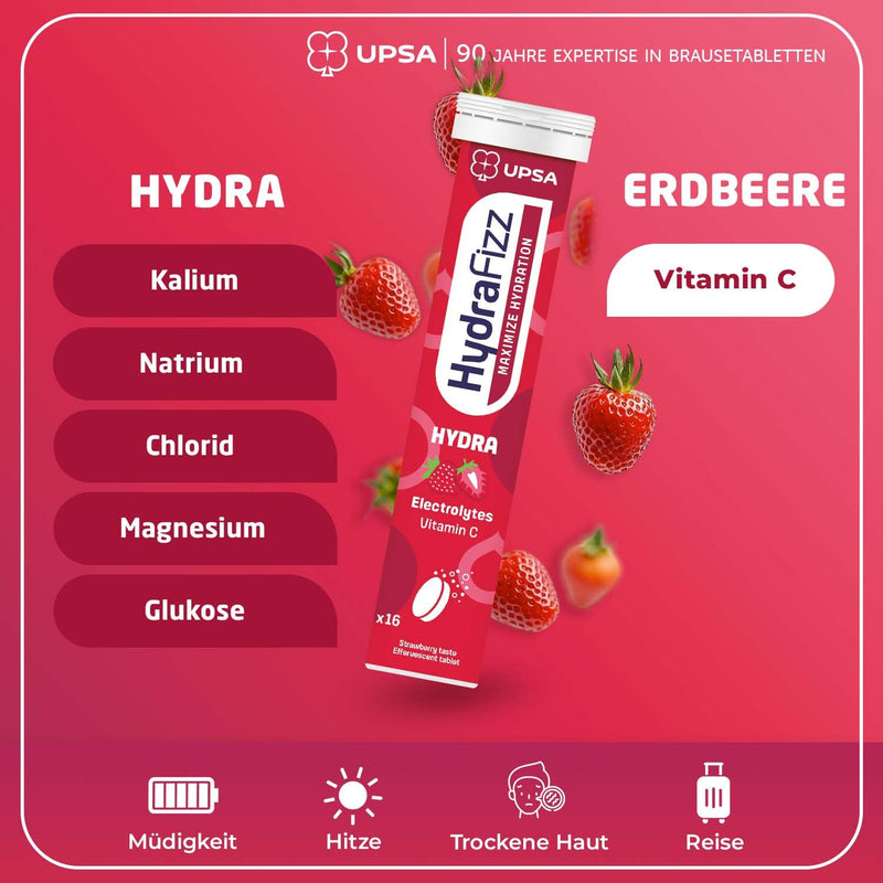UPSA - Hydrafizz Boost, Hydra & Sport - Electrolyte Tablet - Daily Hydration Supplement - 48 Effervescent Rehydration Tablets (3x16) - Orange & Strawberry Flavour