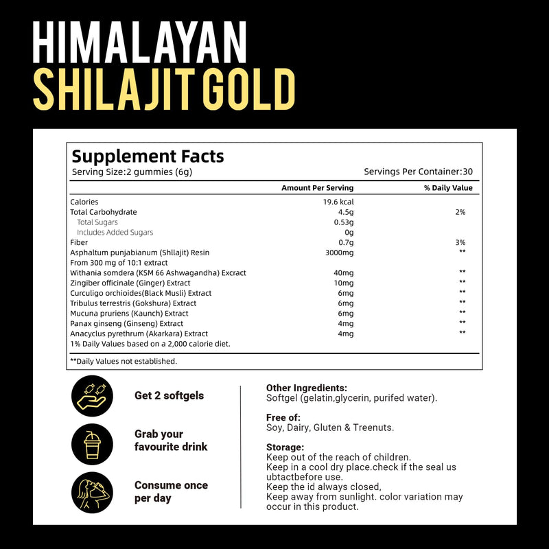 [Australia] - Pure Himalayan Shilajit Gummies, micronutrient Supplement, Himalayan Premium Ingredient with Shilajit - Ashwagandha, Gokshura, Fulvic Acid & 85+ Trace Minerals I for Men, Women I Non-GMO 60 Gummy 