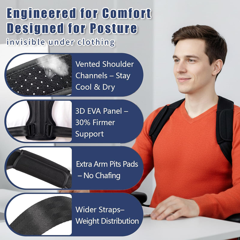 Posture Corrector for Women & Men, Adjustable Upper Back Brace with Anti-Chafing Pads for Neck/Shoulder/Back Pain Relief, Breathable Invisible Posture Brace for Office, Driving, Fitness. (Black, Small) Black