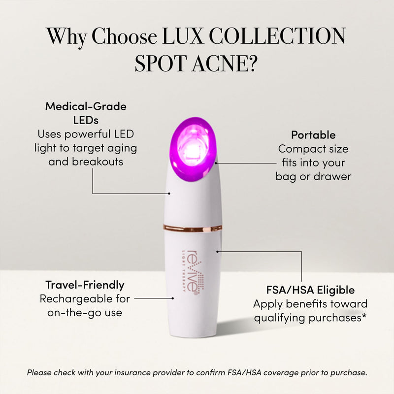reVive Light Therapy Lux Collection Spot Acne Device, Portable Red & Blue Light LED Therapy Products for Blemish-Prone Skin, Rechargeable, On-The-Go Face Tools for Skincare White