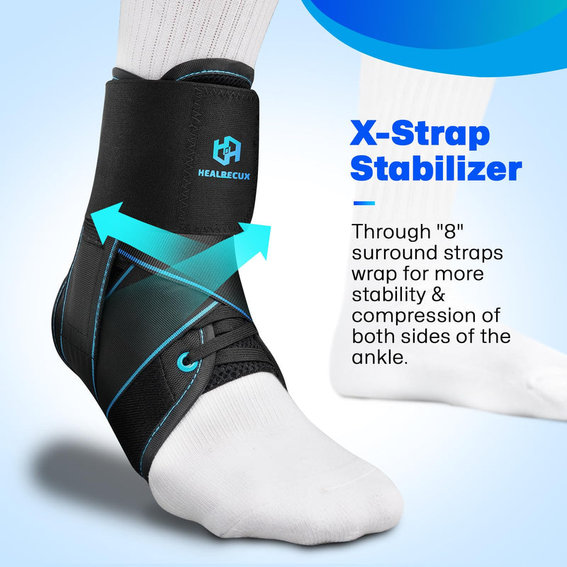 [Australia] - Lace Up Ankle Brace for Women Men, Ankle Support for Sprained Ankle, Plantar Fasciitis Brace Ankles Stabilizer Wrap for Basketball, Volleyball, Sports, Injury Recovery, M Blue Stripes Medium 