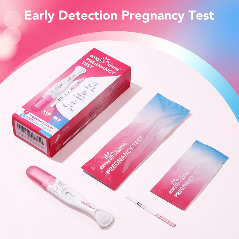 easy@Home 9 Count Pregnancy Tests: 3 Early Detection Pregnancy Sticks | 6 Reliable Precise Pregnancy Test Strips - Instant Readings in Minutes | 9 Counts 3 Sticks + 6 Strips