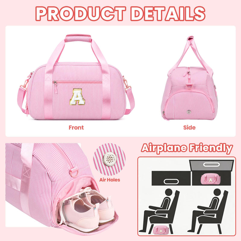 YOOLIFE Initial Travel Duffle Bag Overnight Bag Weekender Gym Bag Purple A | Birthday Gifts for 7 8 9 10 11 12 13 Year Old Girls, Travel Duffle Bag, Shoe Compartment, Overnight Weekender Bag