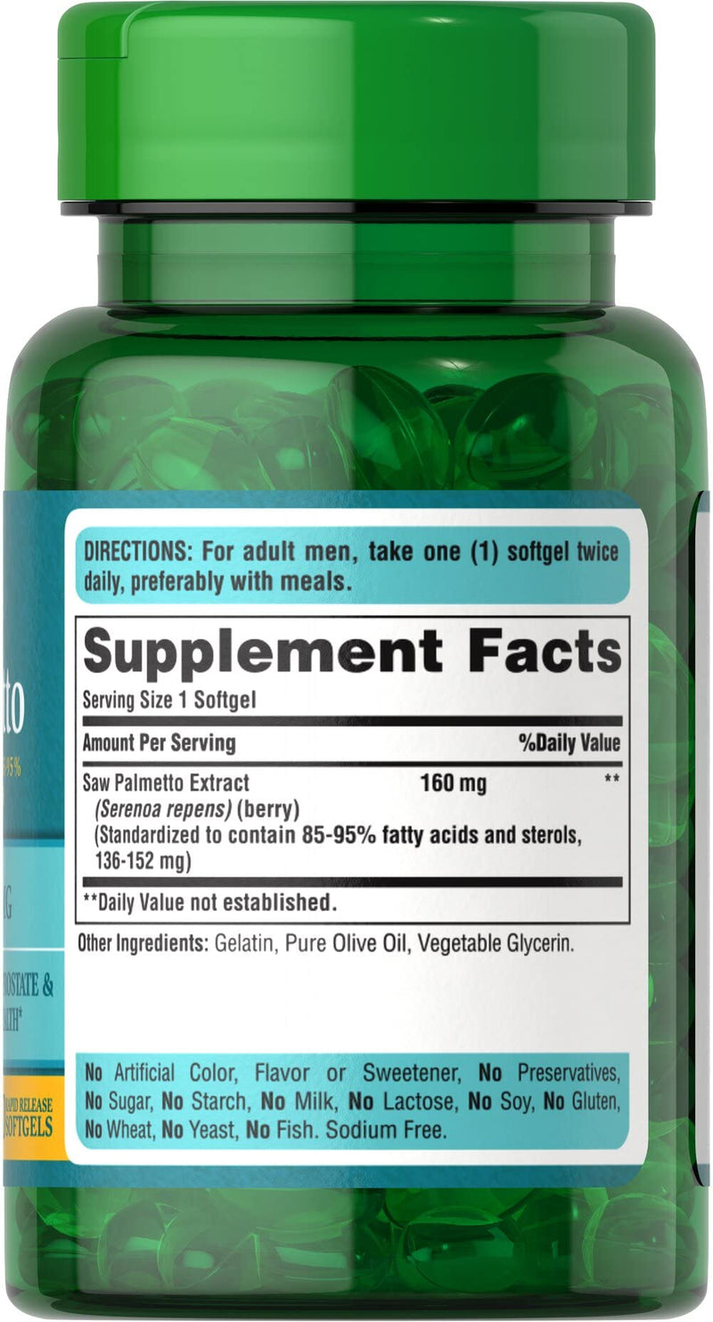 [Australia] - Puritan's Pride Saw Palmetto Standardized Extract 160 mg Softgels, 60 Count(Pack of 1) 