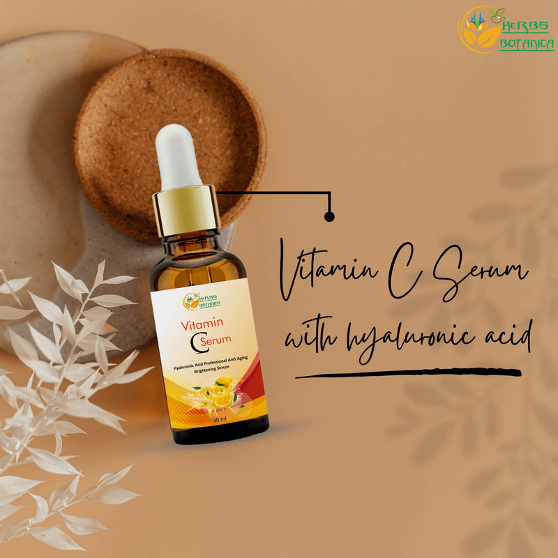 Herbs Botanica Vitamin C Serum For Face with Hyaluronic For Anti Aging Hydrating & Serum for Dark Spots, Fine Lines, Includes Vitamin E, Organic Aloe Vera and Jojoba Oil 1 fl oz Vitamin C Serum with Hyaluronic Acid