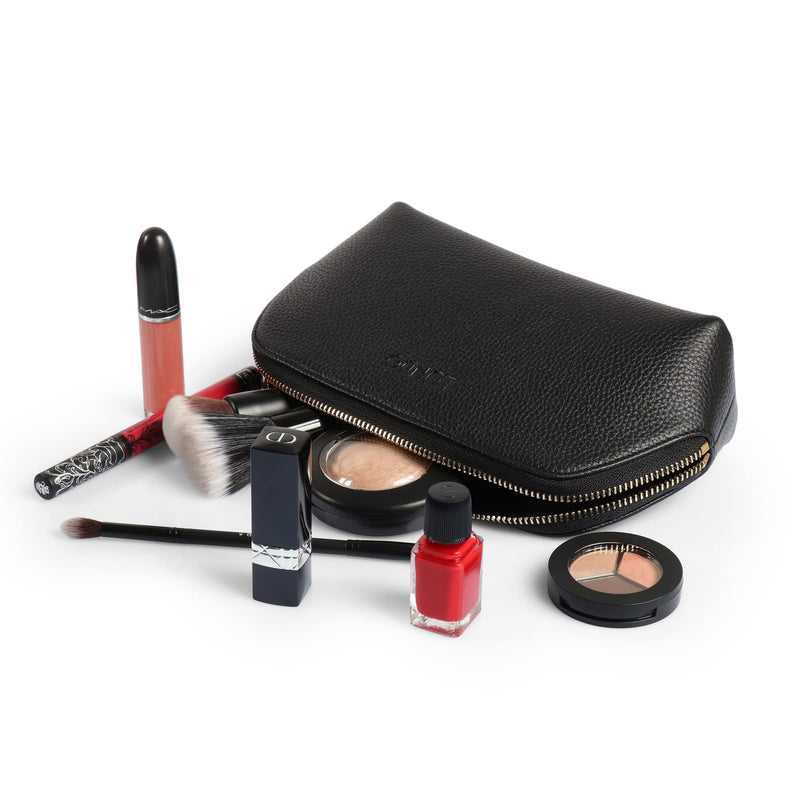 Londo Genuine Leather Makeup Bag – Cosmetic Pouch, Travel Organizer, Toiletry Clutch for Women, Stylish & Durable Storage for Essentials Black