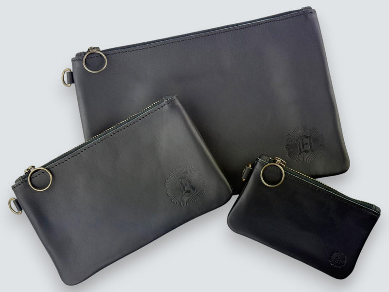 Leather Pouch with Zipper (Carbon Black, 5.5" x 3") Carbon Black X-Small