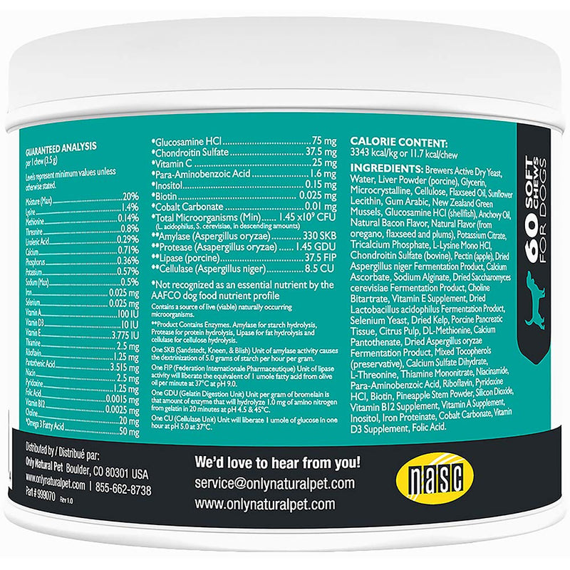 Only Natural Pet Ultimate Daily Vitamins - Complete Multivitamin Supplement for Dogs Balanced Health & Vitality - Senior Small & Large Canine Food Immune Digestive Support -60 Soft Chews (Pack of 1) 60 Count (Pack of 1) - PawsPlanet Australia