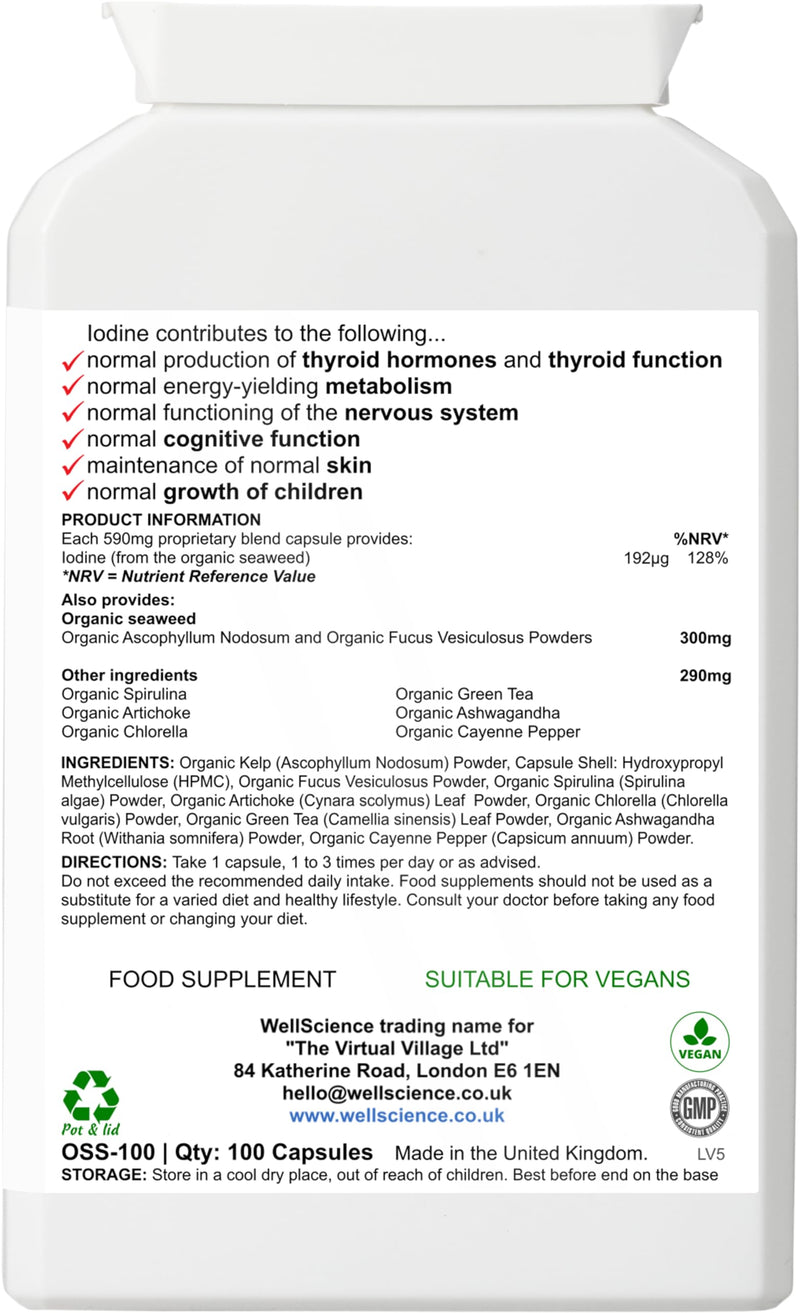 OceanBlend Vitality Capsules - Organic Seaweed Supplement for Thyroid Function, Energy Metabolism & Cognitive Health | Vegan, Iodine-Rich