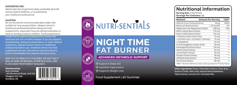Night Time Gummies- Metabolism & Sleep Support Supplement- Promotes Relaxation & Wellness for Women & Men- Natural Weight Management Gummies with Mixed Berry Flavour- 60 Count