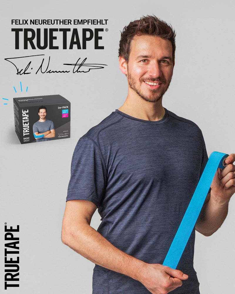 [Australia] - TRUETAPE® Kinesiotape - BASIC Uncut Duo - 2x rolls (5 m x 5 cm) uncut - Waterproof & Elastic Kinesiology Tape - Physiotape with strong adhesive power for everyday life & sports - Blue & Pink Blue + Pink 