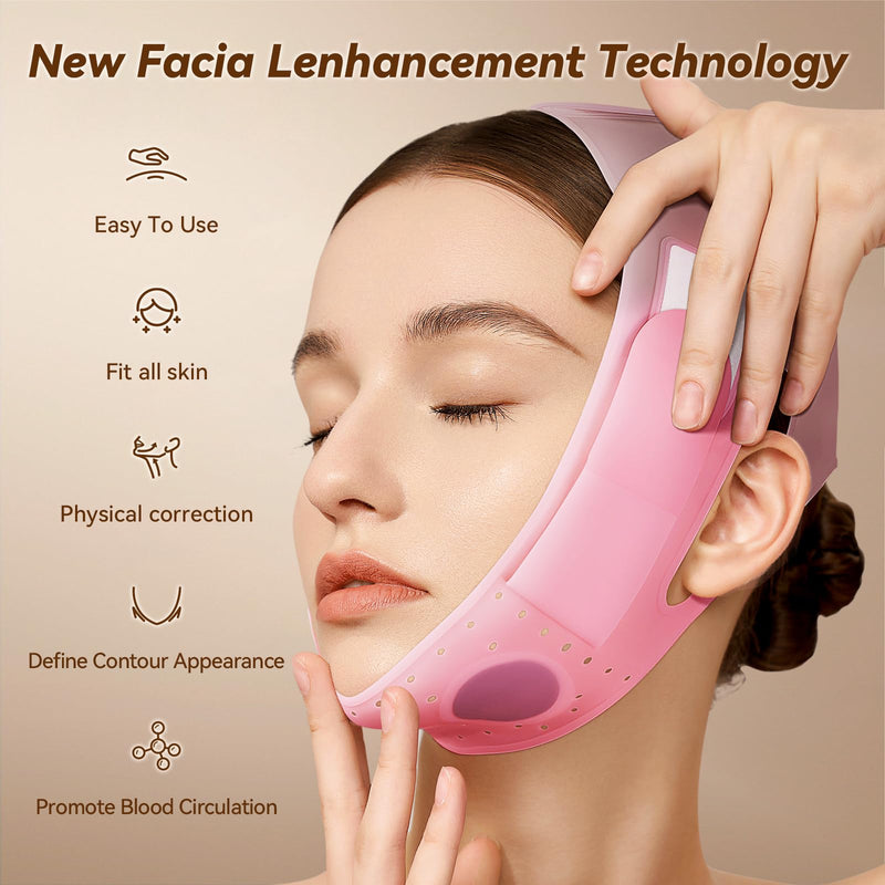 JUSRON V-Line Mask Chin Up Mask Face Strap, Soft Silicone Chin Strap V Shaped Face Mask, Jaw Exerciser 23-27 Inches Wine Pink