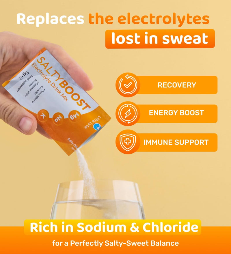 Ultra Lyte Electrolytes Drink Mix Sachets - Sugar-Free Electrolytes Powder with High Sodium, Trace Minerals and Coconut Water - Rehydration for Fitness (24 Sachets, Salty Orange) 24 Sachets