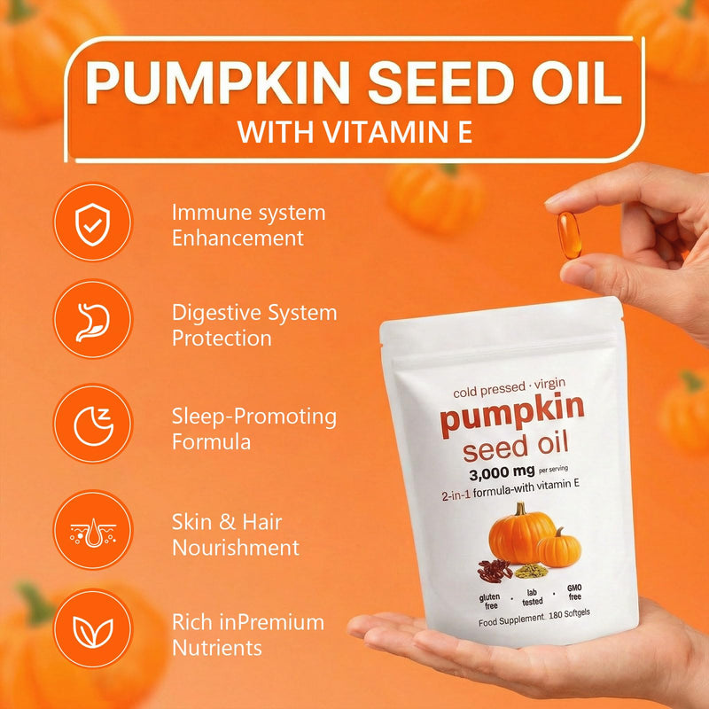 Pumpkin Seed Oil Capsules, 180 Softgels | Cold-Pressed 4:1 Extract 3000mg | Supports Prostate, Bladder & Hair Health | Rich in Omega 6&9, Phytosterols | Non-GMO, Gluten-Free White