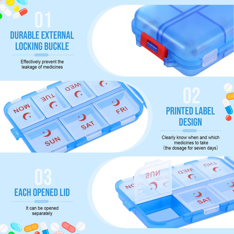 2 Pack Weekly Pill Organizer 2 Times a Day with Label, 14 Compartments Foldable Am Pm 7 Day Week Medicine Box Pocket Portable Daily Travel Pill Case Dispenser for Vitamin Fish Oil Supplement Gray, Blue