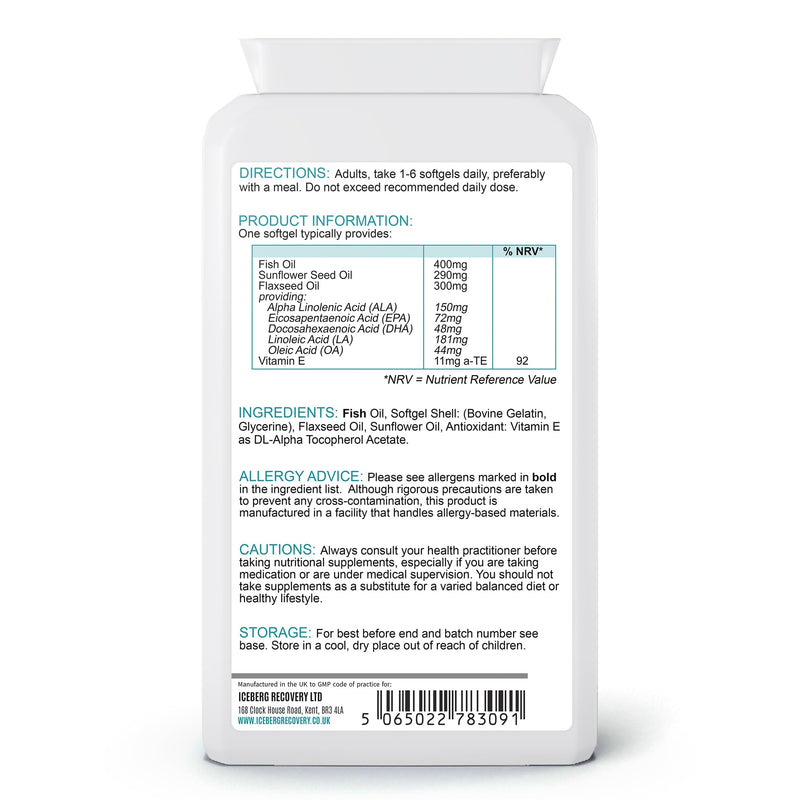 Omega 3-6-9 1000mg – 90 Softgels | with Fish & Flaxseed Oil + Vitamin E | Triple Omega Fatty Acids | UK Made | Heart, Brain, Skin & Eye Support | GMP Certified