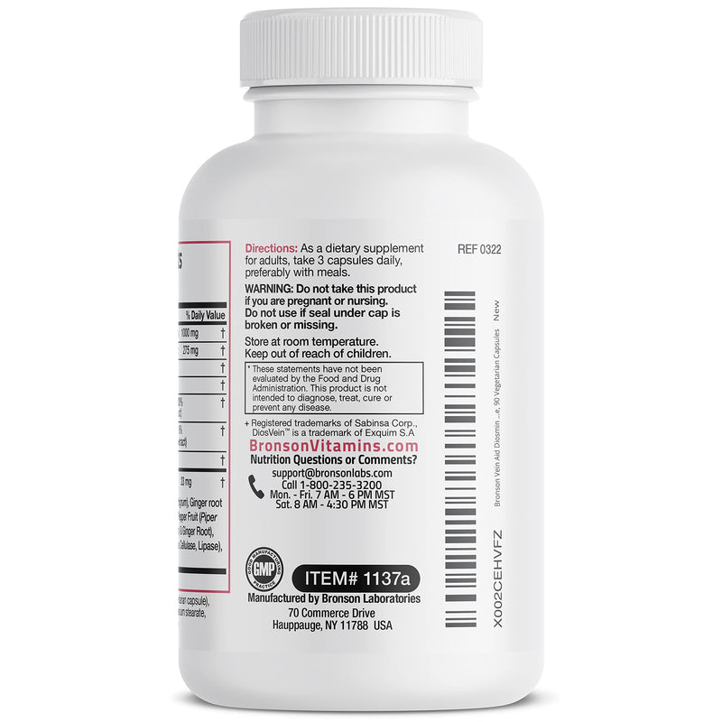 [Australia] - Bronson VeinAid Diosmin 1000mg DiosVein Varicose Vein Complex with Venocin & Centellin, 90 Vegetarian Capsules 90 Count (Pack of 1) 