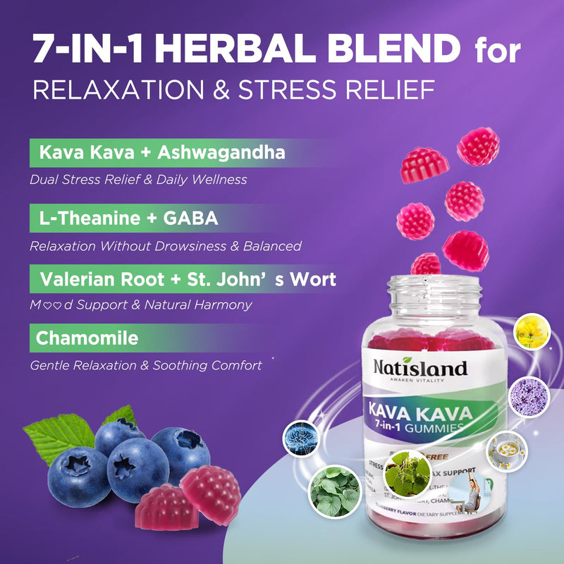[Australia] - Chewable Kava Kava Gummies, Kava Kava Root Extract with Ashwagandha & L-Theanine, Kava Supplement for Women & Men, 7-in-1 Herbal Blend for Stress Relief & Relaxation, Sugar-Free, Vegan, 60 Ct 1 PACK 