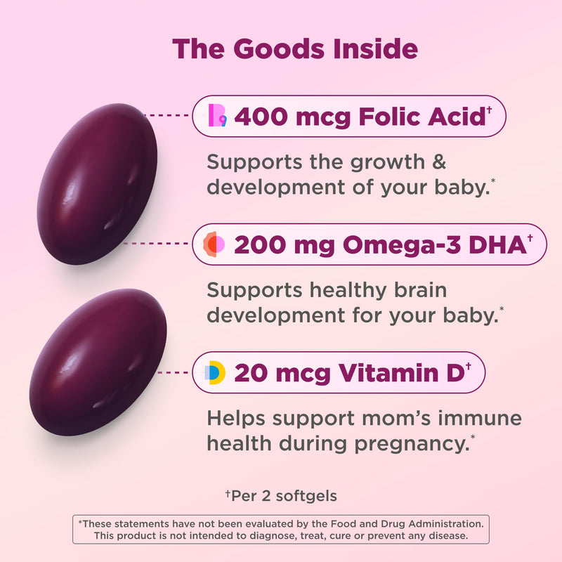 OLLY Ultra Strength Prenatal Multivitamin Softgels, Omega-3s - 60 Count 60 Count (Pack of 1)