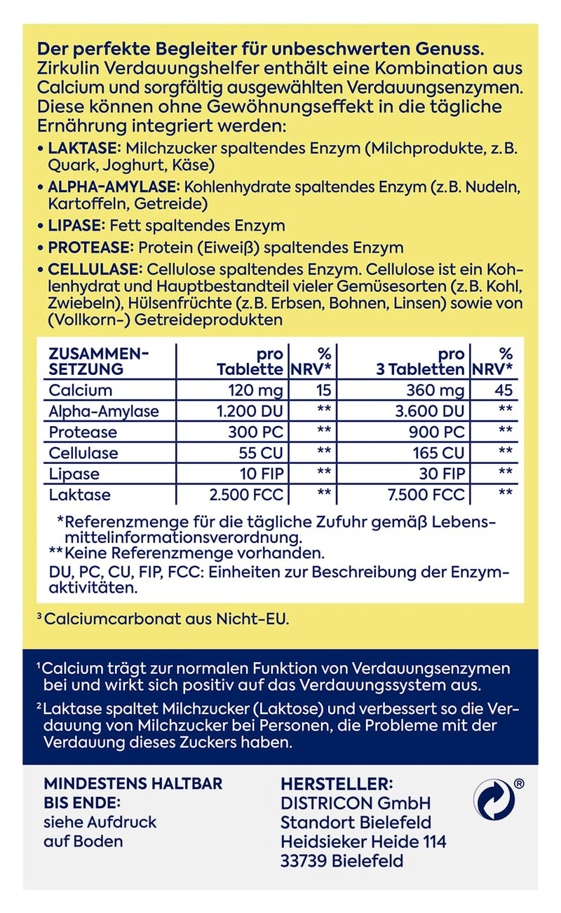 [Australia] - Zirkulin digestive aid 1x 45 tablets - 5 in 1 multi-enzyme complex with 7,500 FCC lactase - supports digestion & carefree enjoyment - dietary supplement with lactase, cellulase & calcium 45 pieces (pack of 1) 