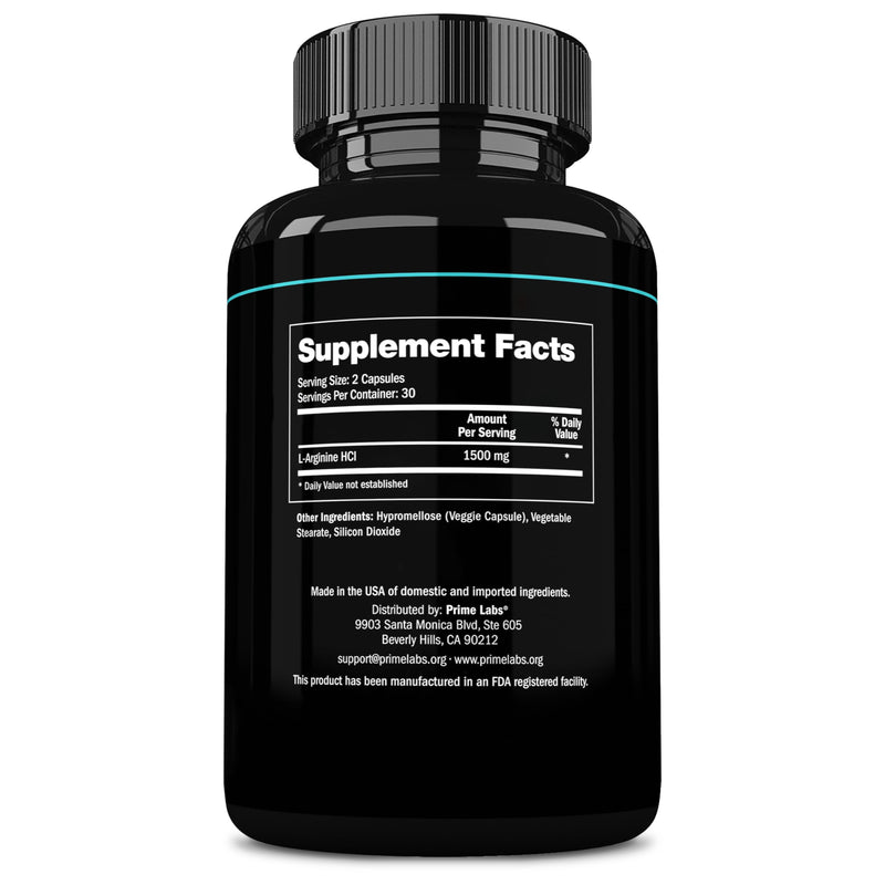 [Australia] - Prime Labs L Arginine Nitric Oxide - with L-Arginine 1500mg - Supports Blood Flow, Energy, Strength, Endurance - 60 Capsules 60 Count (Pack of 1) 