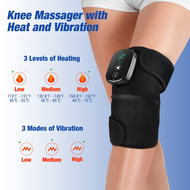 FSA Eligible Knee Massager with Heat and Vibration, Knee Heating Pad for Arthritis with Massage, Heated Knee Brace Wrap Black 1 pcs black 1.0