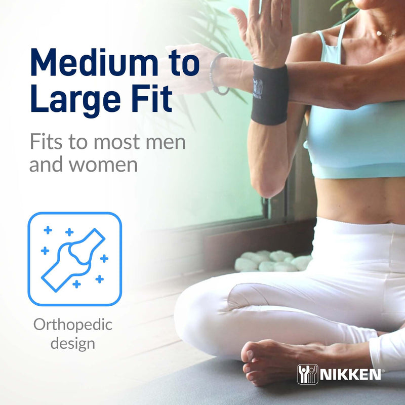 [Australia] - Nikken KenkoTherm - Wrist Wrap Medium 1825 - Black Compression Support with Ceramic Reflective Fibers for Weightlifting, Boxing, and Muscle Comfort 