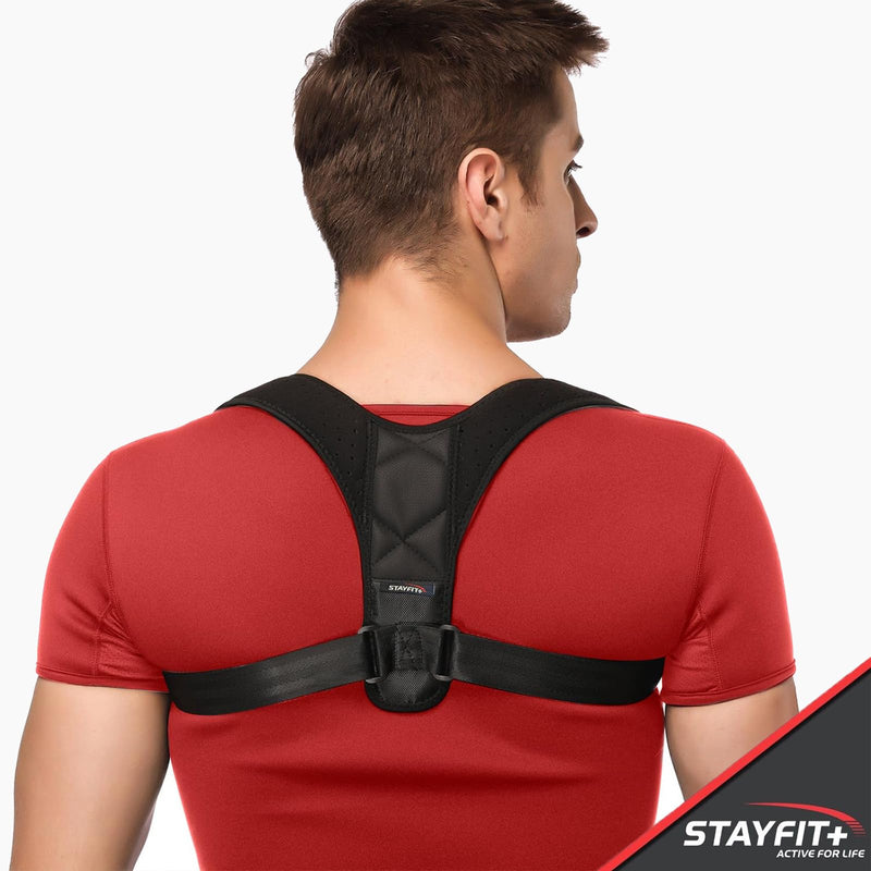 Stayfit Posture Corrector Unisex Back Brace, Adjustable Upper Back Pain Relief Support, Spine Neck Straightener Strap Black