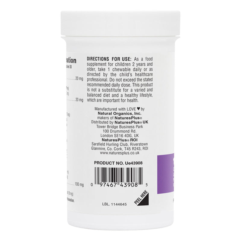 NaturesPlus GI NUTRA Pro Bio Kids Chewable Tablets - 7 Billion Probiotics with 16 Live Strains, L Acidophilus, B. Longum and Prebiotics Fibre Complex - Vegan, Gluten Free, Berry Flavour - 30 Tablets