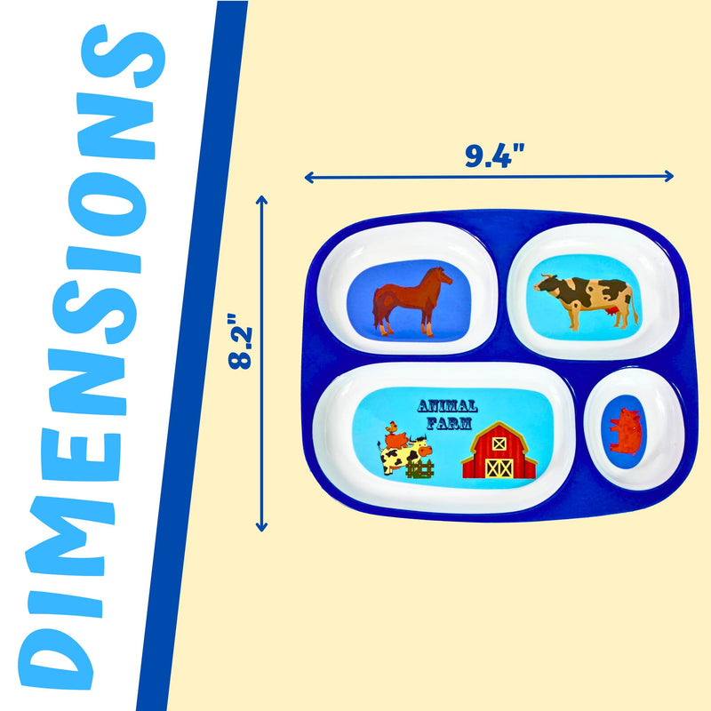 [Australia] - 4E's Novelty 4 Melamine Dinner Plate for Kids Boys, Plastic Mealtime Divided Plates, Dinnerware Dishes Set For Picky Eaters, BPA Free, Construction, Dinosaur, Firefighter, Farm Animal Boys Theme 