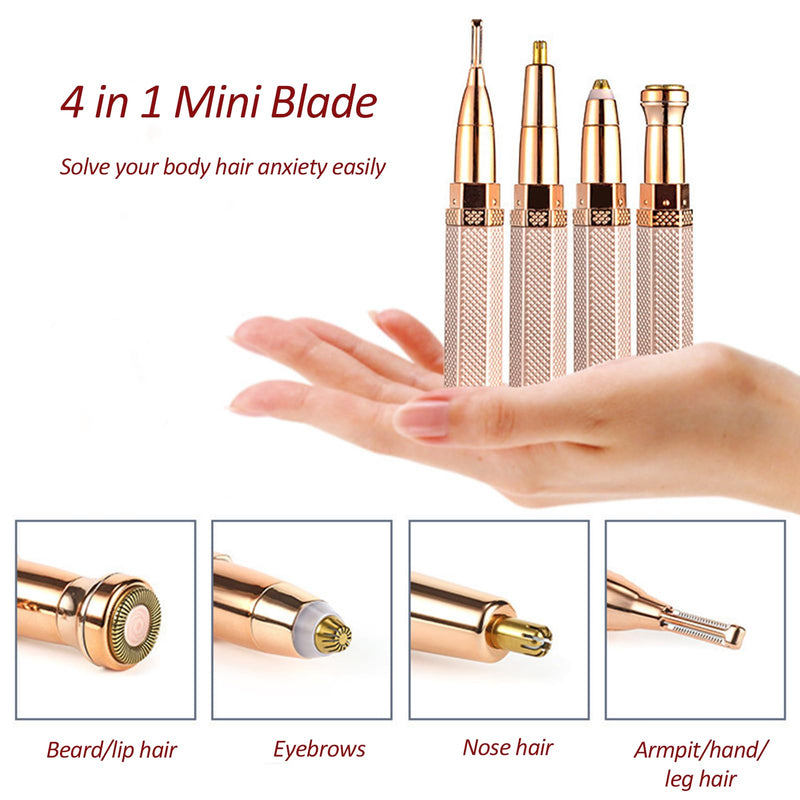 [Australia] - Facial Hair Remover for Women Face, 4 in 1 Electric Eyebrow Trimmer for Nose Neck Leg Arm Armpit Bikini Hair with USB Cable 