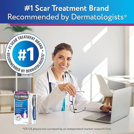 ScarAway 100% Medical-Grade Silicone Scar Gel for Face, Body, Surgical, Burn, Hypertrophic Scars, Keloids and Acne Scar Treatment, 0.71 Ounces, (20 Grams)