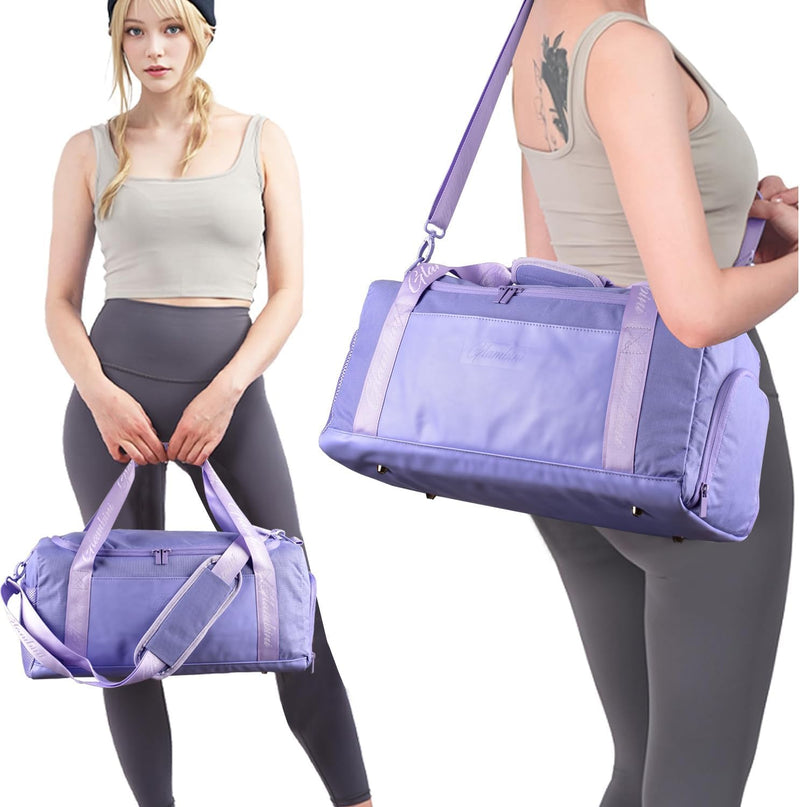 24L Duffle Bag with Shoes Compartment,Overnight Weekender Travel Gym athletic Trainning duffel for Girl Women Water-proof & Tear Resistant light purple