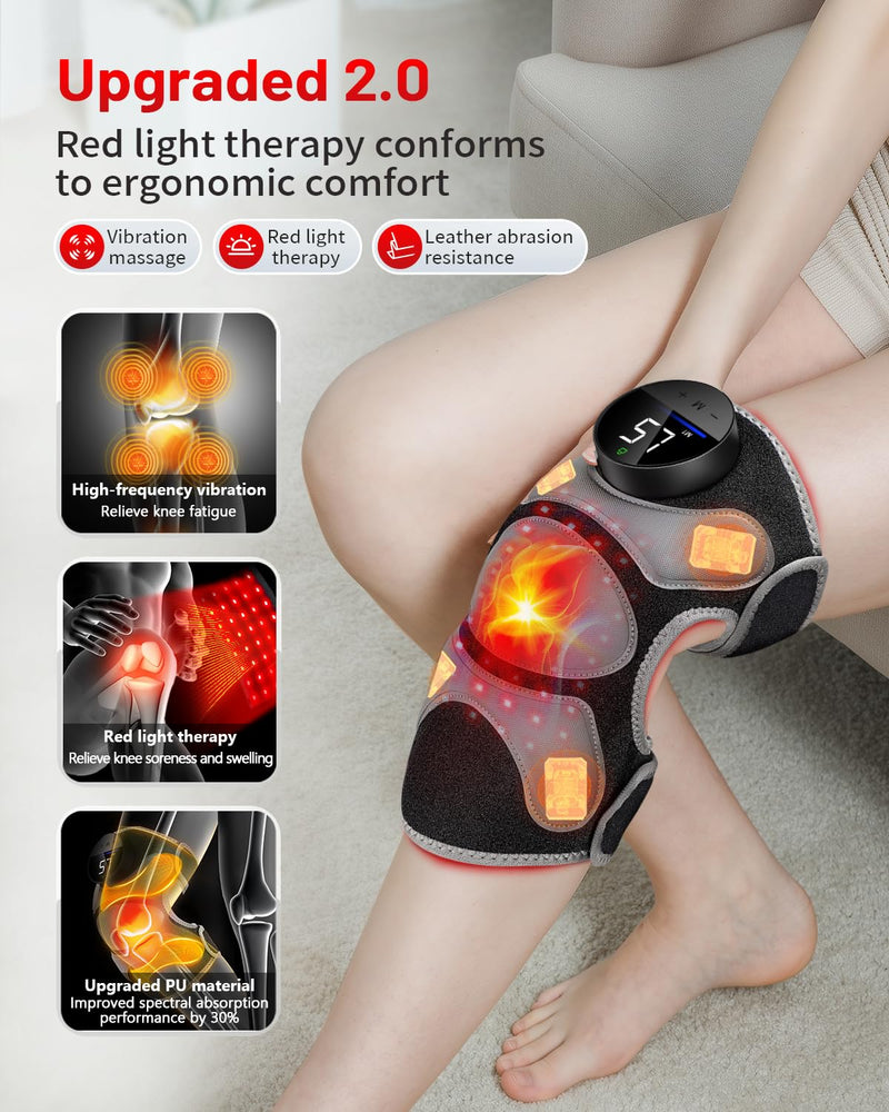 [Australia] - Upgraded PRO Red Light Therapy Knee Brace & 4 Vibration Massage - Wireless Rechargeable Controller, 660nm&850nm Red Light Therapy Heated Device for Knee/Elbow/Shoulder Pain Upgraded Knee 