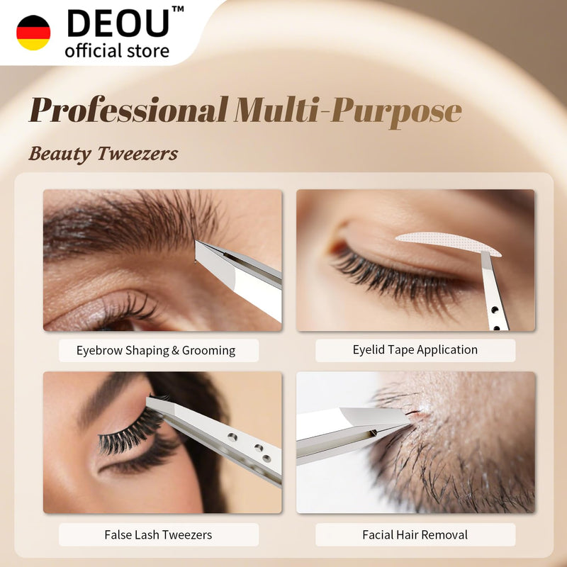 DEOU Professional Eyebrow Plucker & Tweezers - Stainless Steel Tool for Brow Shaping, Hair Removal & Precise Grooming, 9-Hole Non-Slip Grip, Unisex, Gift Box Included