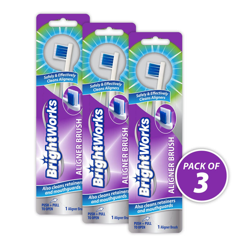 [Australia] - BrightWorks Aligner Brush (3 Pack) Safely and Effectively Cleans Aligners, Retainers, Mouth Guards, and Night Guards. Easy to Use and Safe for Most Dental Appliances. 