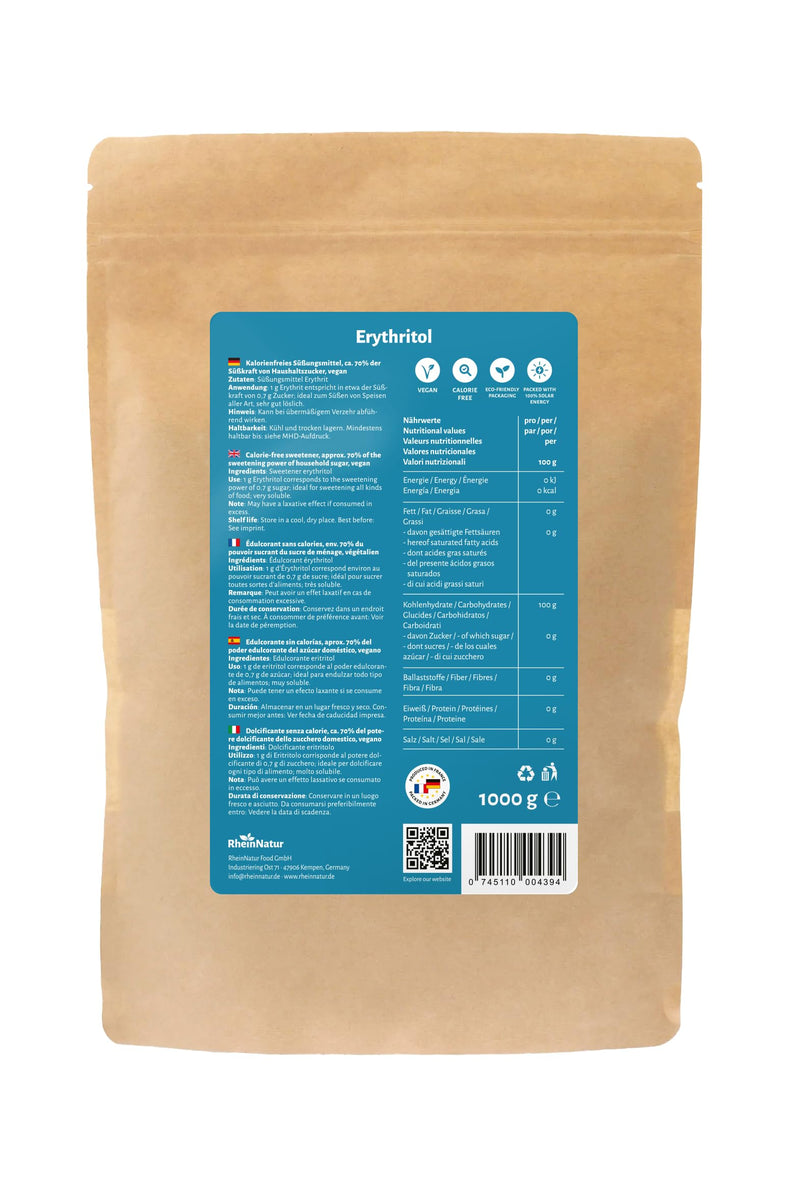 [Australia] - RheinNatur Erythritol 1 kg - sugar substitute without calories with 70% of the sweetening power of sugar - vegan, gluten-free and suitable for diabetics - 1000 g bag 1 kg (pack of 1) 