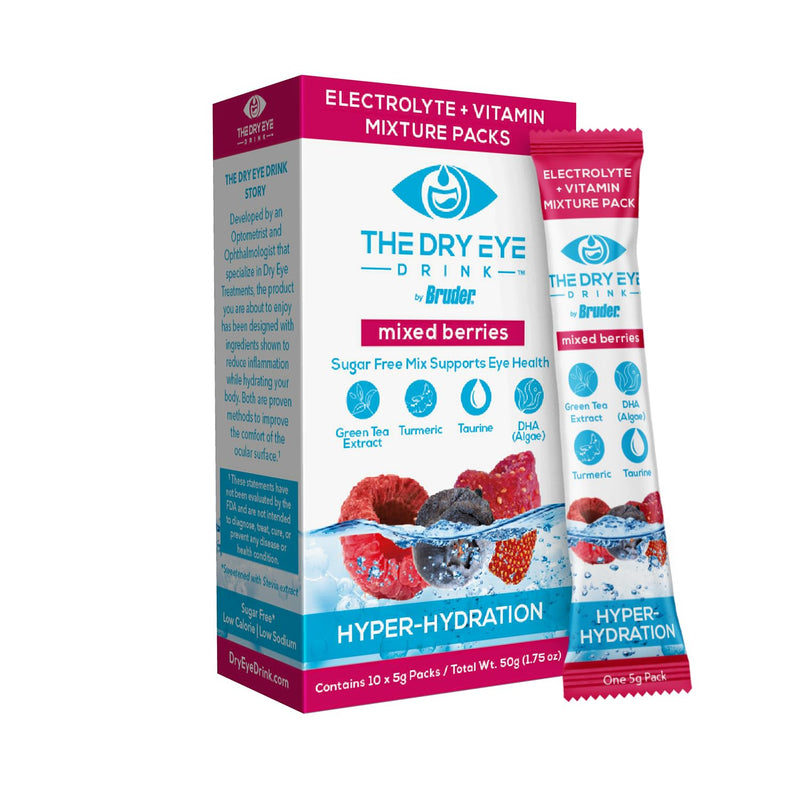 l Ultimate Hydration for Dry Eyes l Sugar-Free Electrolyte Powder Packets l Blended with Vitamins, Green Tea, Turmeric, Taurine, and DHA l 5g x 10 Packets (Mixed Berry)
