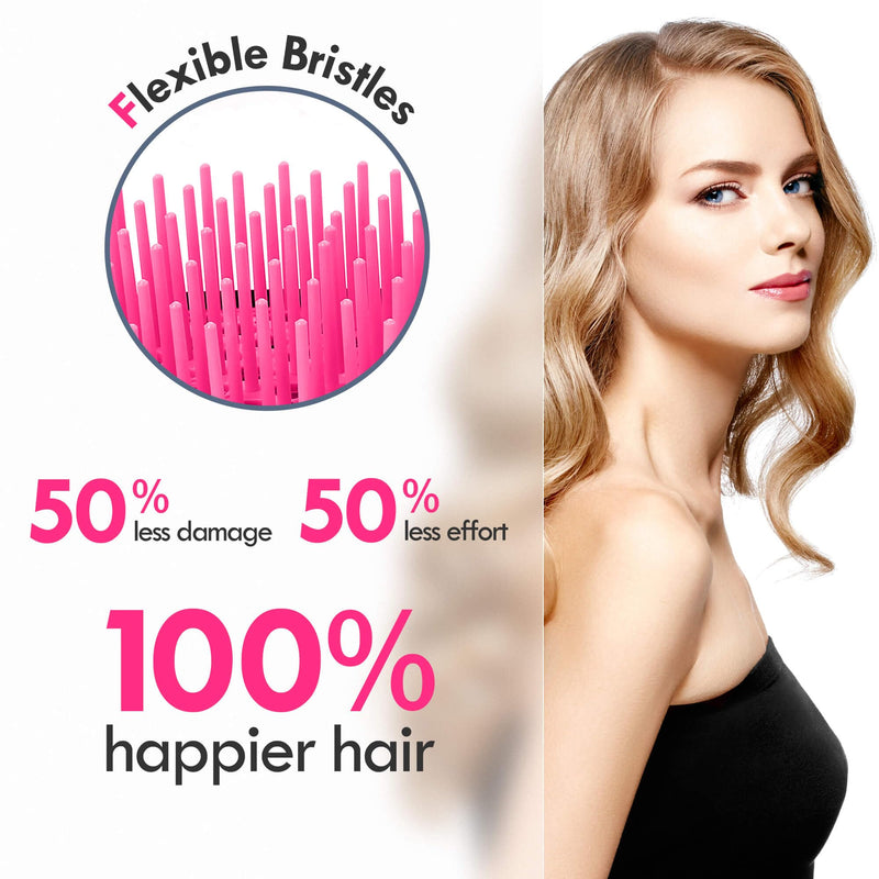 4 Pack Vented Detangling Hair Brush - Detangler Hairbrush with Soft Bristles for Effortless Tangle Free - Ideal for Wet Dry or Curly Damaged Hair for Women Men Kids 4 Pack Vented Hair Brush Black+Black+Black+Black