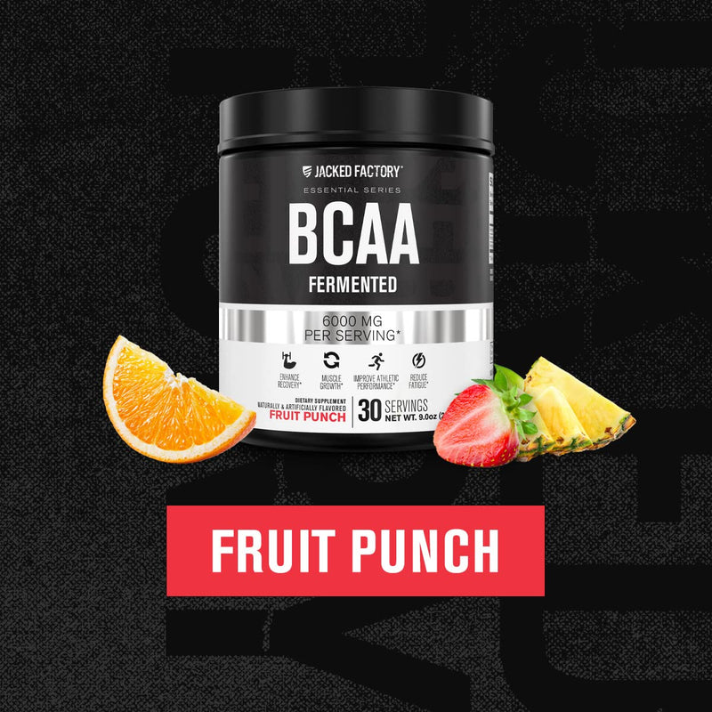 [Australia] - BCAA Powder (Fermented) - 6g Branched Chain Essential Amino Acid Supplement for Improved Muscle Recovery, Reduced Fatigue, Increased Strength, and Muscle Growth - 30 Servings, Fruit Punch 
