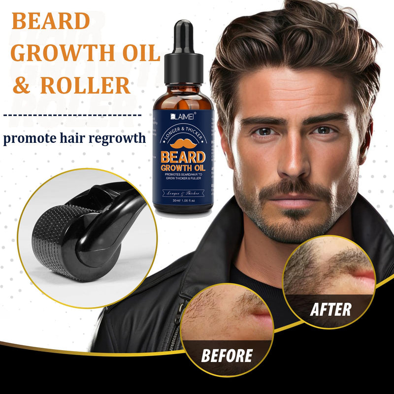 [Australia] - Beard growth set, beard growth kit with beard roller 0.25 mm, beard growth serum oil, beard growth kit, hair growth for men, thickening and strengthening for hair growth and beards 